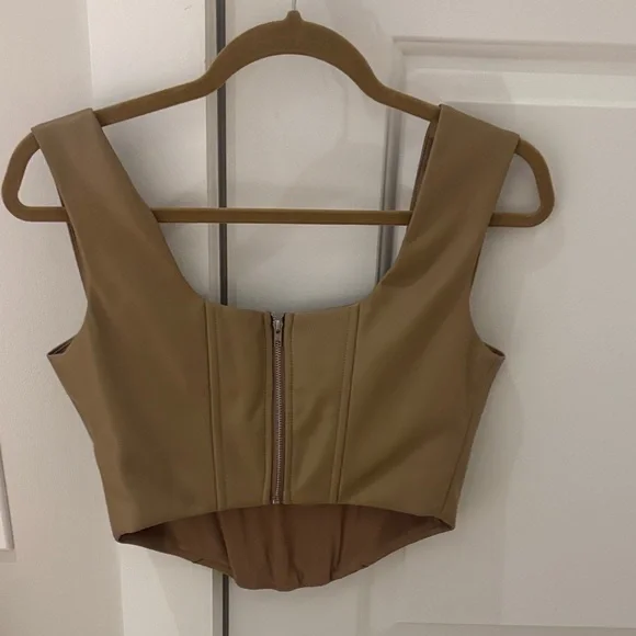 Olivaceous Tan Faux-Leather Crop Top - Picture 4 of 4